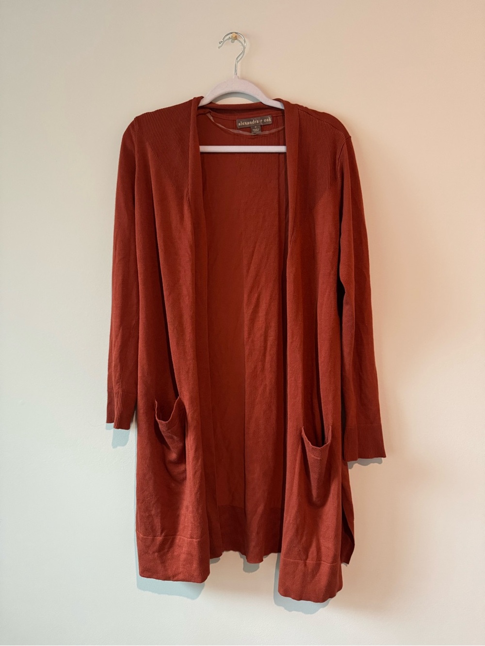 Women’s Rust Ribbed Open-Front Sweater Cardigan